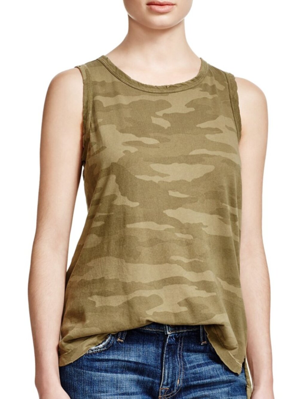 Current Elliott Olive Green Camouflage Print Distressed Muscle Tank Top Size 3 L